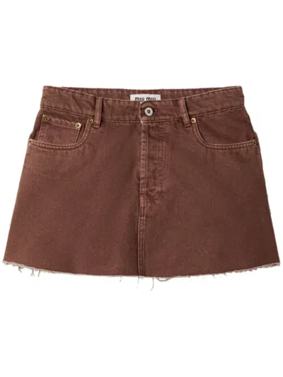 Miu Miu Bull Denim Miniskirt In Brown