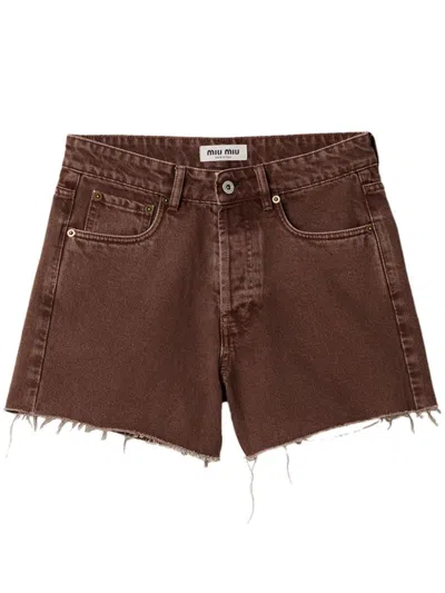 Miu Miu Bull Denim Shorts In Red