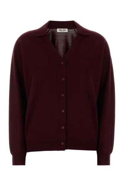 Miu Miu Burgundy Wool Cardigan