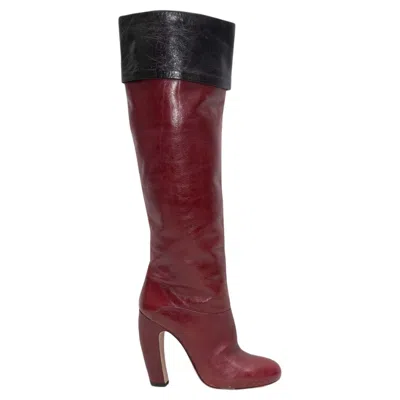 Pre-owned Miu Miu Burgundy & Black  Knee-high Heeled Boots Size 36 In Red