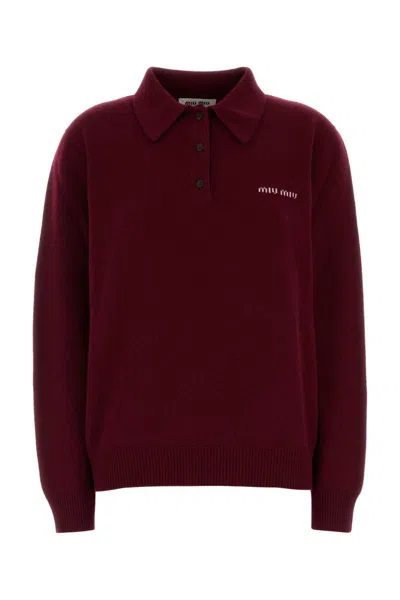 Miu Miu Burgundy Cashmere Polo Shirt
