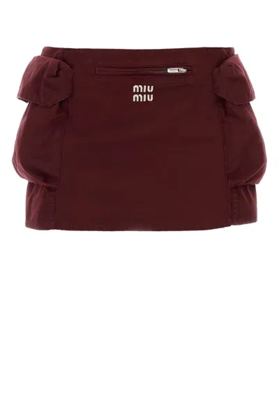 Miu Miu Burgundy Cotton Mini Skirt