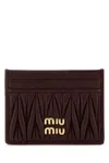 Miu Miu Lamb Leather Quilted Cardholder In Brown