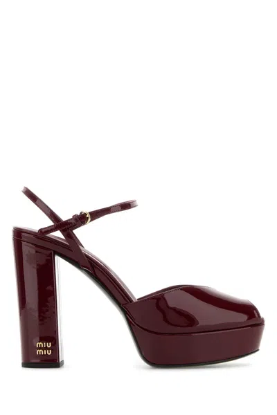 Miu Miu Leather Block Heel Sandals With Patent Finish In Red