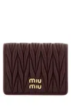 Miu Miu Burgundy Nappa Leather Card Holder In Brown