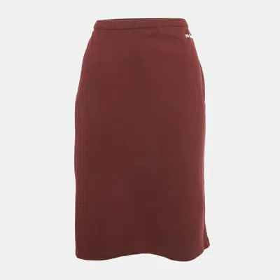 Pre-owned Miu Miu Burgundy Logo Embroidered Pique Cotton Skirt Xl