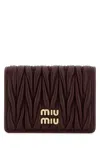 Miu Miu Burgundy Nappa Leather Card Holder In Brown