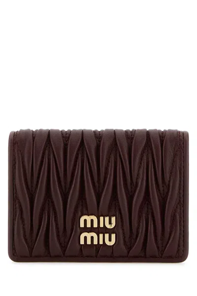 Miu Miu Burgundy Nappa Leather Card Holder In Brown