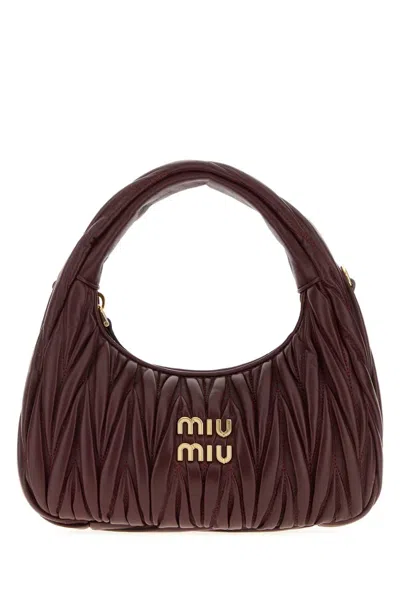 Miu Miu Burgundy Nappa Leather Wander Handbag In Brown