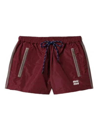 Miu Miu Burgundy Tech Fabric Shorts