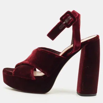 Pre-owned Miu Miu Burgundy Velvet Platform Criss Cross Ankle Strap Sandals Size 38.5