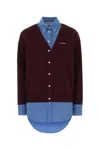 Miu Miu Wool Cardigan With Button-down Collar And Layered Design In Burgundy