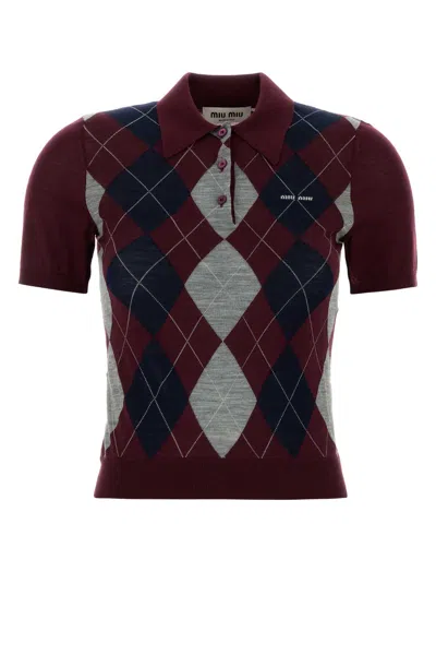 MIU MIU BURGUNDY WOOL POLO SHIRT
