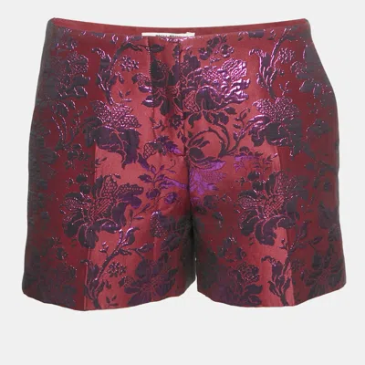 Pre-owned Miu Miu Burgundy/pink Floral Brocade Mini Shorts S