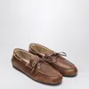 Miu Miu Burnt Brown Moccasin In Vintage Effect Leather In Brown