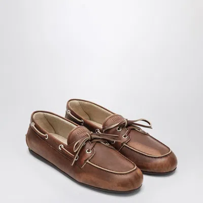 Miu Miu Burnt Brown Moccasin In Vintage Effect Leather Women