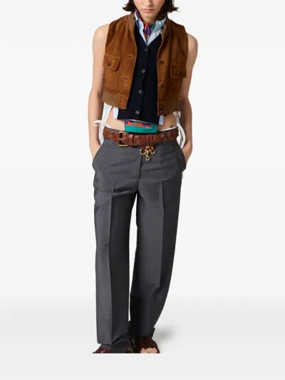 Miu Miu Button Leather Vest In Brown
