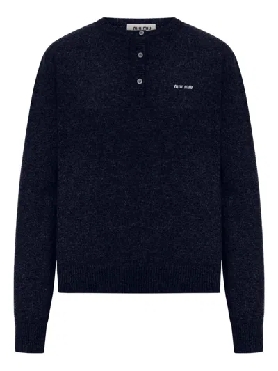 Miu Miu Button Logo-lettering Sweater In Multi