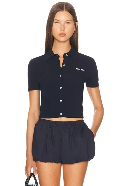Miu Miu Short-sleeve Logo Top In Blue