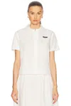 Miu Miu Short Sleeve Cropped Button Down Shirt With Collar In Bianco