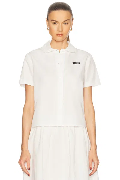 Miu Miu Short Sleeve Cropped Button Down Shirt With Collar In Multicolor
