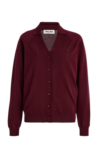 Miu Miu Wool Cardigan Polo Collar Straight Fit In Brown