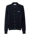 Miu Miu Openwork Cashmere Knitwear With Ribbed Cuffs And Hem In Blue