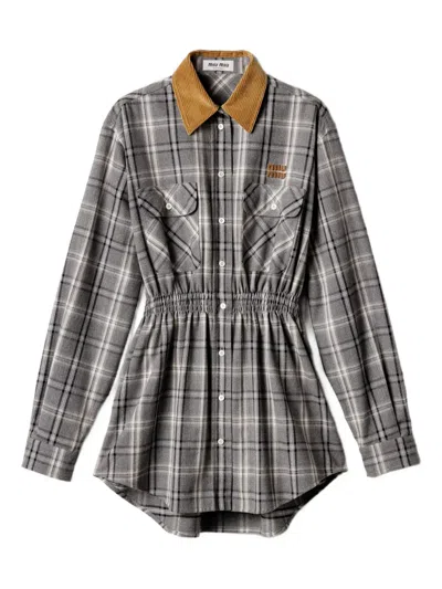 Miu Miu Cotton Flannel Mini Dress In Gray