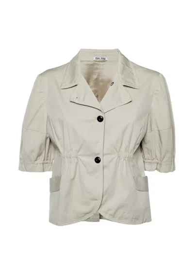 Pre-owned Miu Miu Button-front Short-sleeve Jacket In Neutrals
