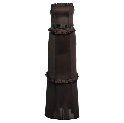 Pre-owned Miu Miu By Miuccia Prada Brown Ruffled Column Dress, Fw 1999