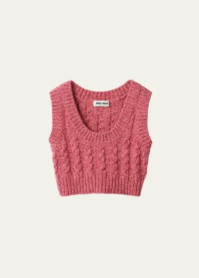 Miu Miu Cable Cropped Sleeveless Cashmere Wool Sweater In F0028 Rosa
