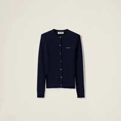 Miu Miu Cable-knit Cashmere And Silk Cardigan In Navy