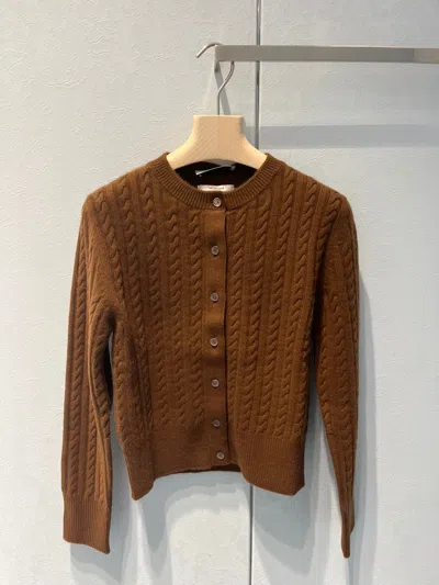 Miu Miu Cable-knit Cashmere Cardigan In Brown