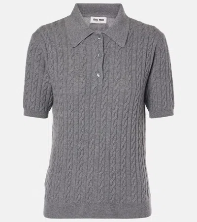 Miu Miu Cable-knit Cashmere Polo Shirt In Gray