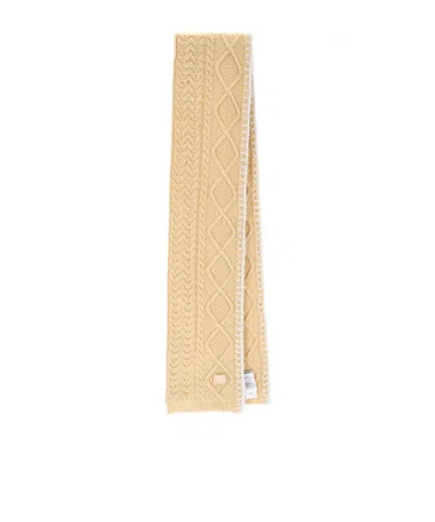 Miu Miu Cable-knit Embroidered Scarf In Brown
