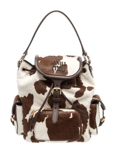 Pre-owned Miu Miu Calf Hair Backpack In Brown