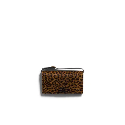 Miu Miu Calf Hair Leather Wallet With Strap In Brown