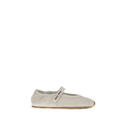 Miu Miu Calf Leather Ballet Flat In White