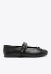 Miu Miu Leather Mary Jane Ballerina Flats In Black