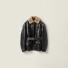 Miu Miu Calf Leather Caban Jacket In Black
