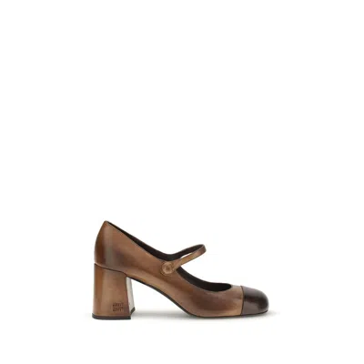 Miu Miu Calf Leather Cap-toe Ballet Flat In Brown