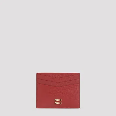Miu Miu Calf Leather Card Case In Red