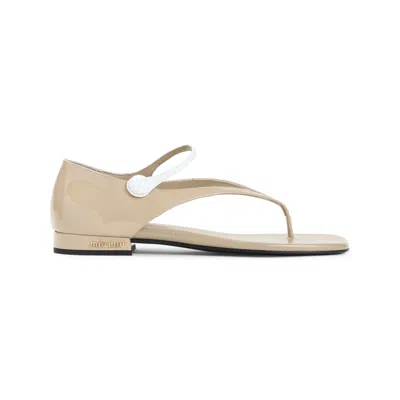 Miu Miu Calf Leather Sandals In Neutral