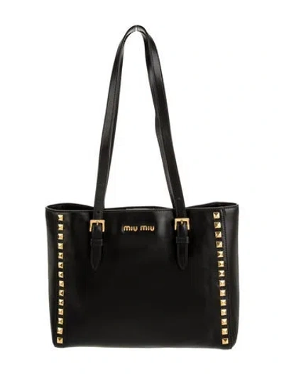 Pre-owned Miu Miu Calf Leather Soft Calf Shopping In Black