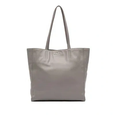 Pre-owned Miu Miu Calf Leather Vitello Soft Calf Tote In Gray
