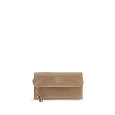 Miu Miu Calf Leather Wallet In Beige