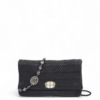 Pre-owned Miu Miu Calfskin Flap Clutch Large In Black