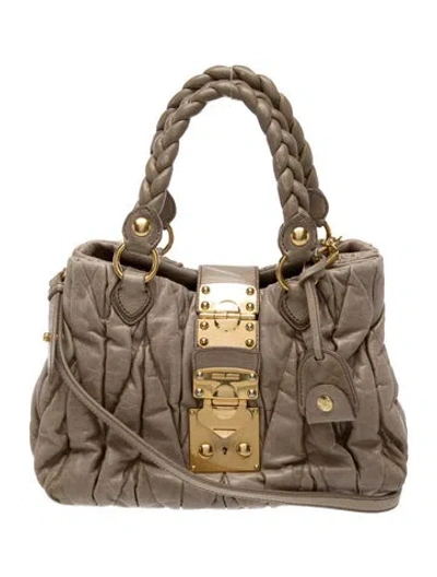 Pre-owned Miu Miu Calfskin Matelassé Bauletto Aperto Coffer Tote Vintage In Brown