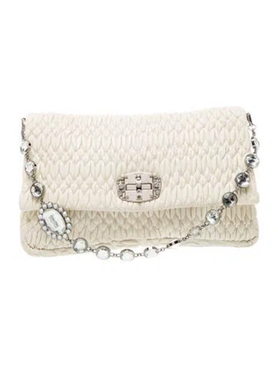 Pre-owned Miu Miu Calfskin Matelassé Iconic Crystal Cloqué Vintage In Neutral