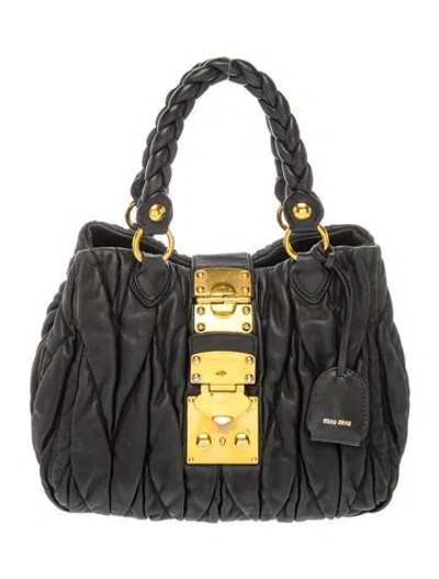 Pre-owned Miu Miu Calfskin Top Handle Bag In Black